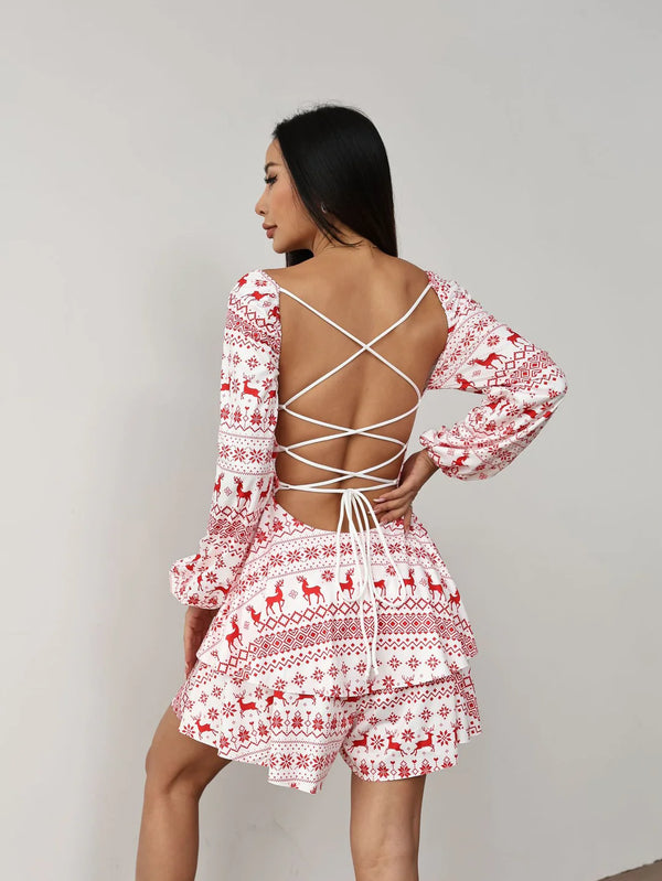 Satin Lace Backless Christmas Dresses