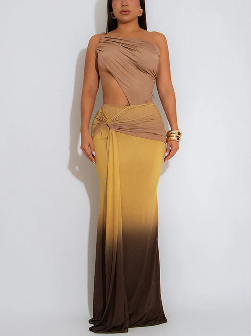 Ombre Ruched Cutout Maxi Dresses