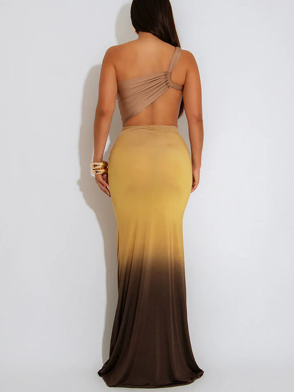 Ombre Ruched Cutout Maxi Dresses