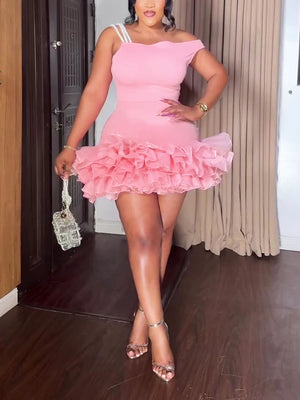 Pearl One-Shoulder Ruffle Dresses