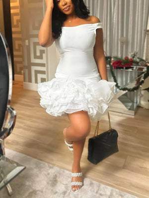 Pearl One-Shoulder Ruffle Dresses