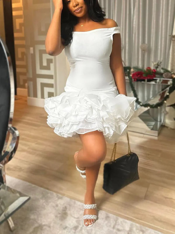 Pearl One-Shoulder Ruffle Dresses