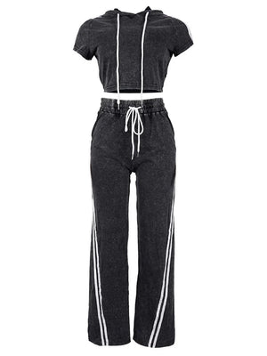 Washed Crop Hoodie Wide Pants Set