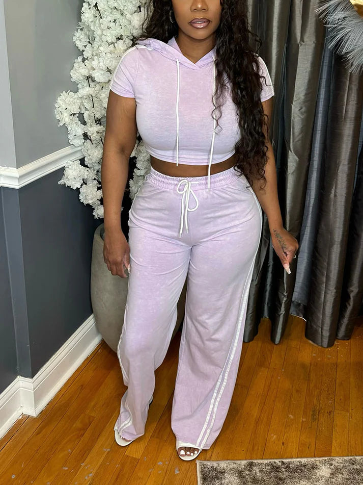 Washed Crop Hoodie Wide Pants Set