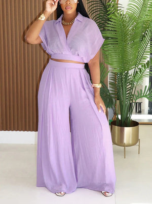 Breeze Cropped Top Wide Pants Set