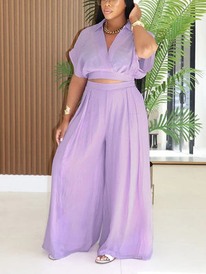 Breeze Cropped Top Wide Pants Set