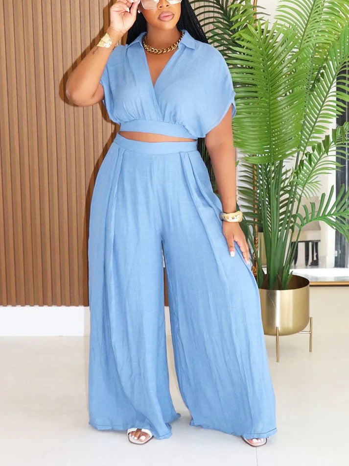 Breeze Cropped Top Wide Pants Set