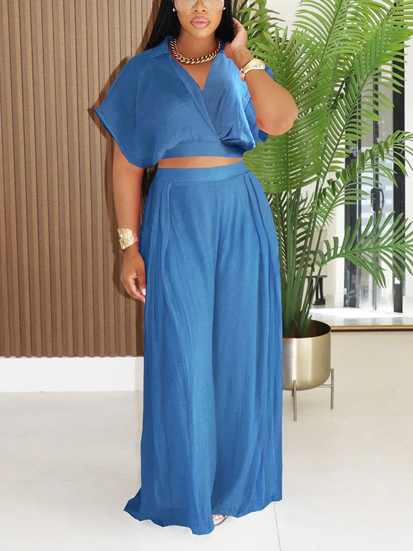 Breeze Cropped Top Wide Pants Set