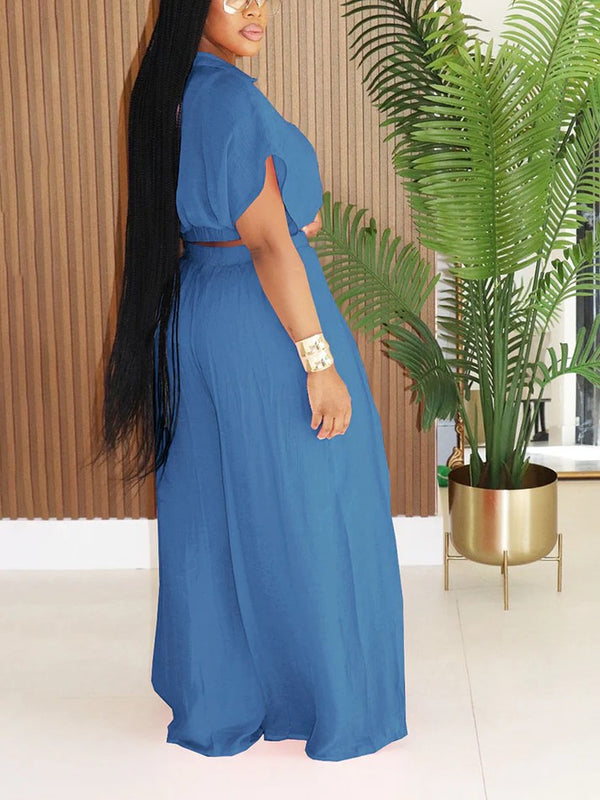 Breeze Cropped Top Wide Pants Set