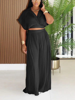 Breeze Cropped Top Wide Pants Set