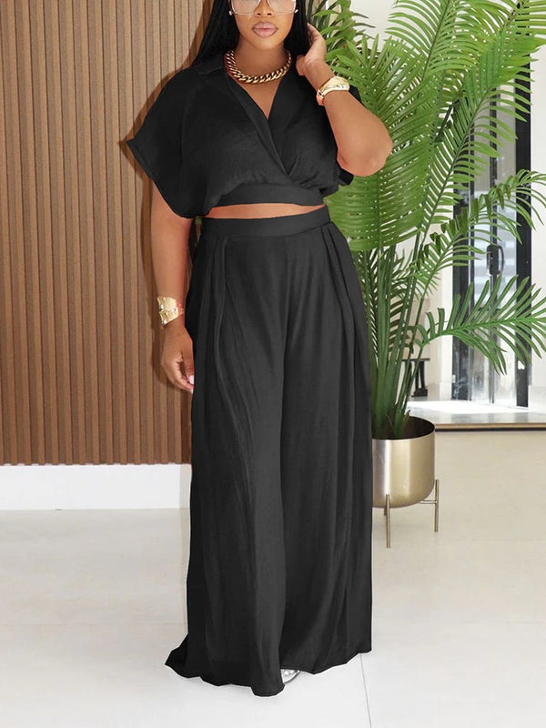 Breeze Cropped Top Wide Pants Set