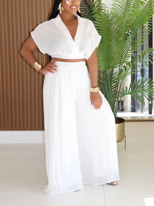 Breeze Cropped Top Wide Pants Set