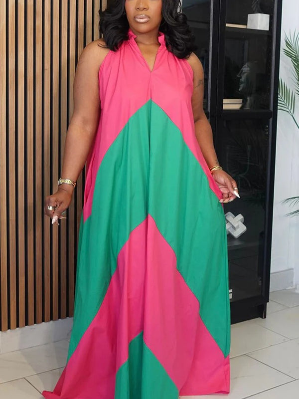 Vacation Color Block Maxi Dresses