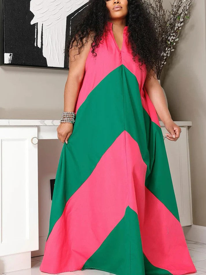 Vacation Color Block Maxi Dresses
