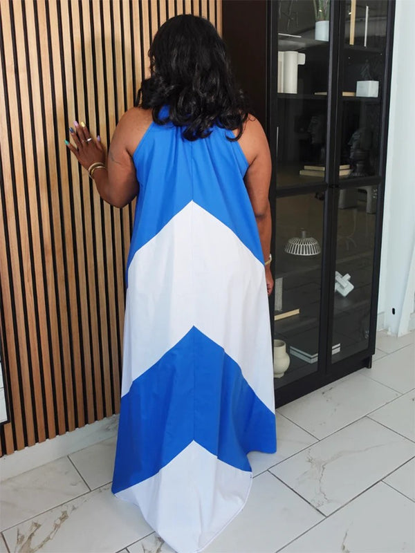 Vacation Color Block Maxi Dresses