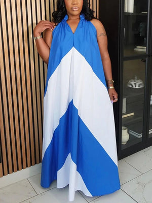 Vacation Color Block Maxi Dresses