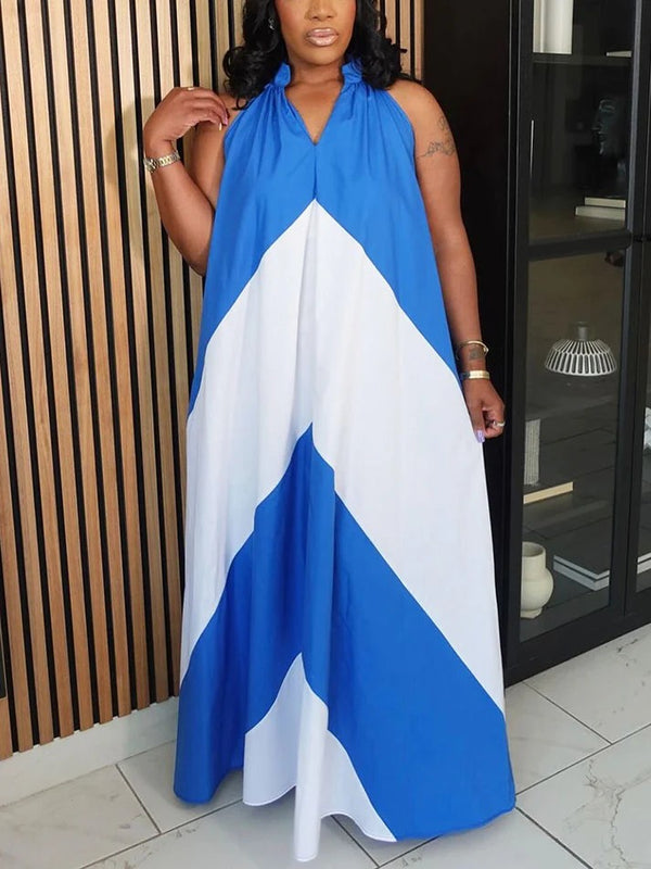 Vacation Color Block Maxi Dresses
