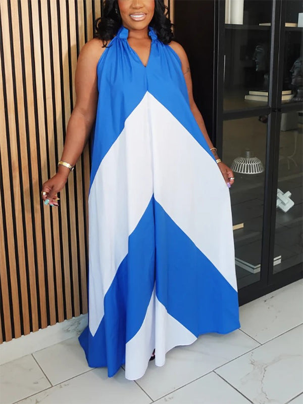 Vacation Color Block Maxi Dresses