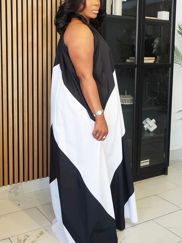Vacation Color Block Maxi Dresses