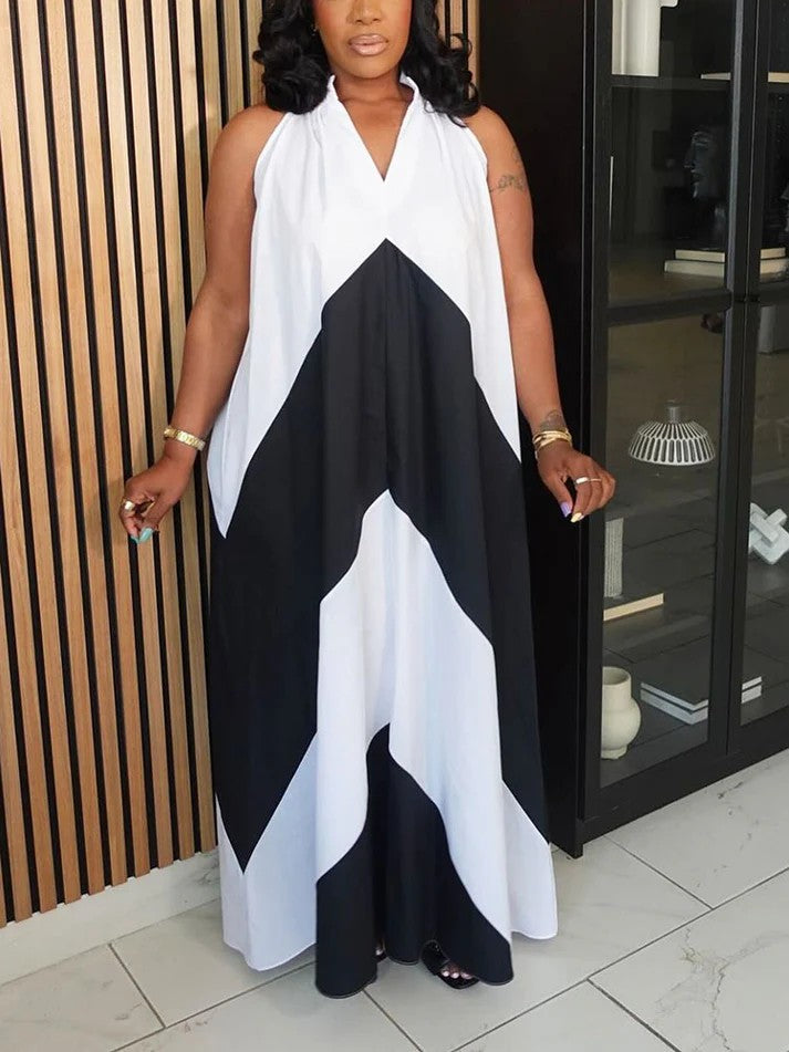 Vacation Color Block Maxi Dresses