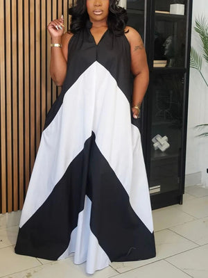Vacation Color Block Maxi Dresses