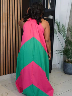 Vacation Color Block Maxi Dresses
