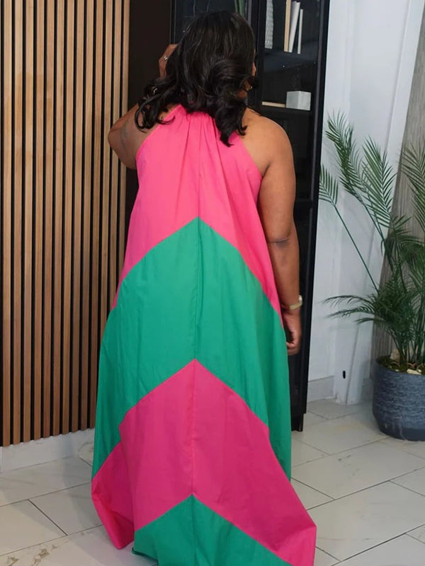 Vacation Color Block Maxi Dresses
