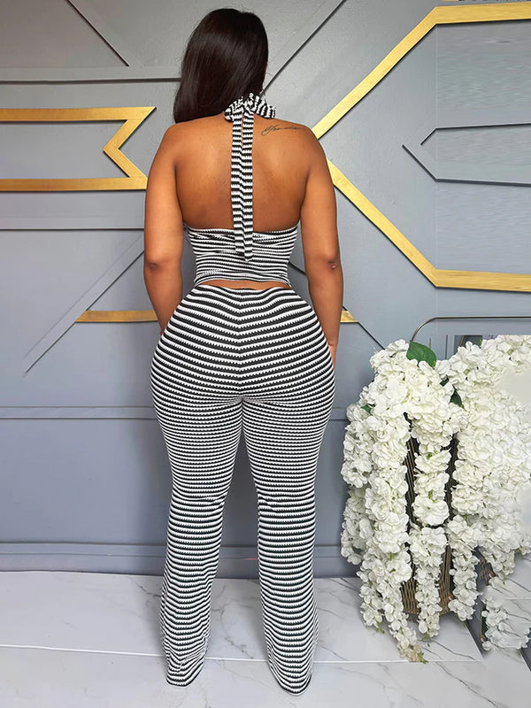 Fresh Striped Halter Top Pants Set