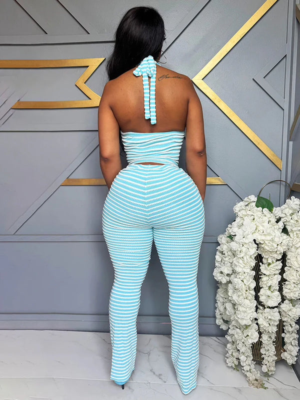 Fresh Striped Halter Top Pants Set