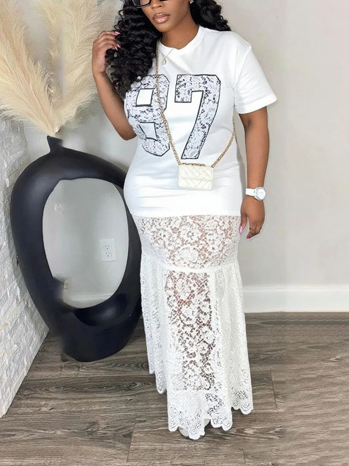 Graphic Lace T-Shirt Dresses