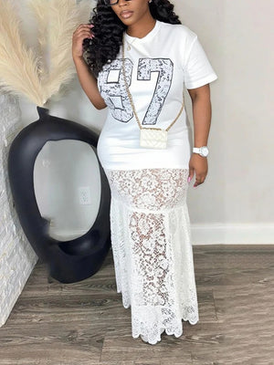 Graphic Lace T-Shirt Dresses