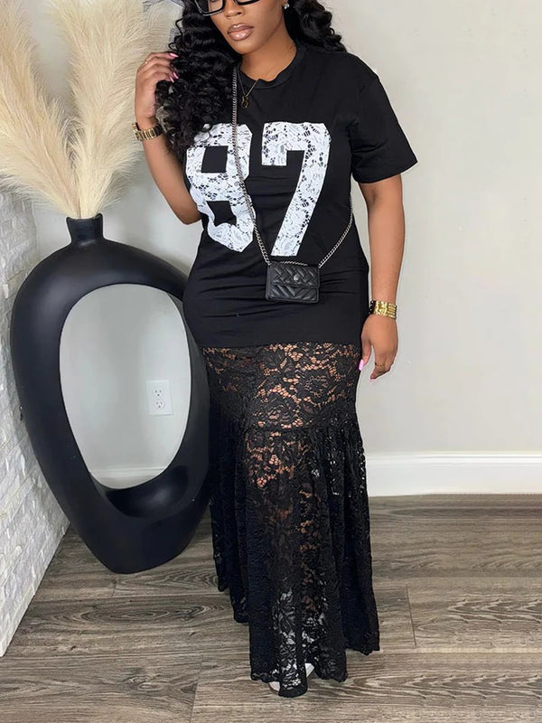 Graphic Lace T-Shirt Dresses