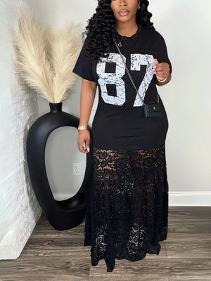 Graphic Lace T-Shirt Dresses