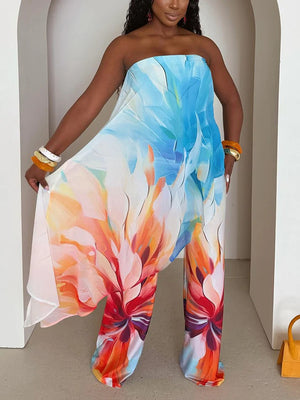 Vibrant Floral Tube Top Wide Pants Set
