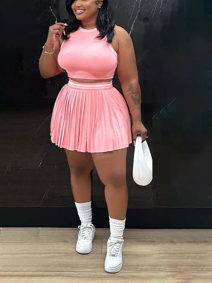 Crop Top Pleated Tennis Skirt Set