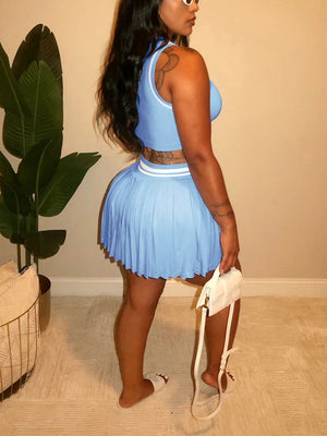Crop Top Pleated Tennis Skirt Set