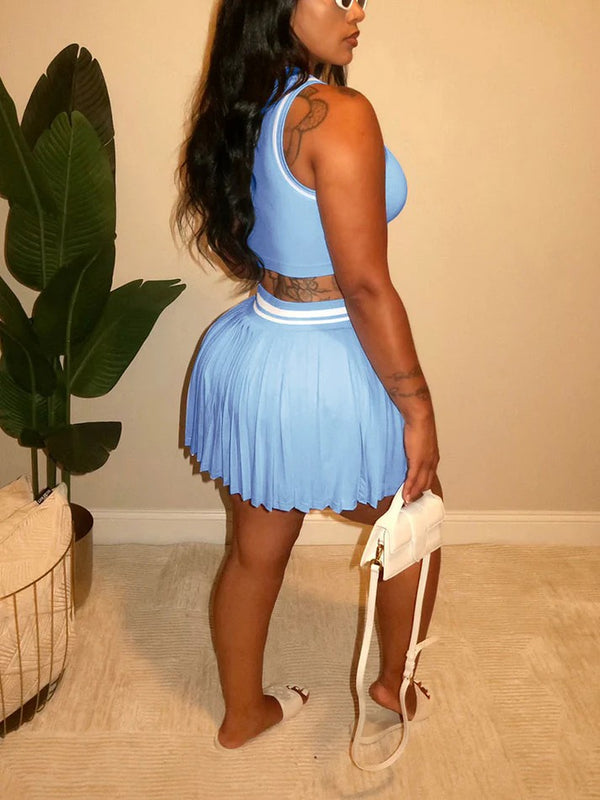 Crop Top Pleated Tennis Skirt Set