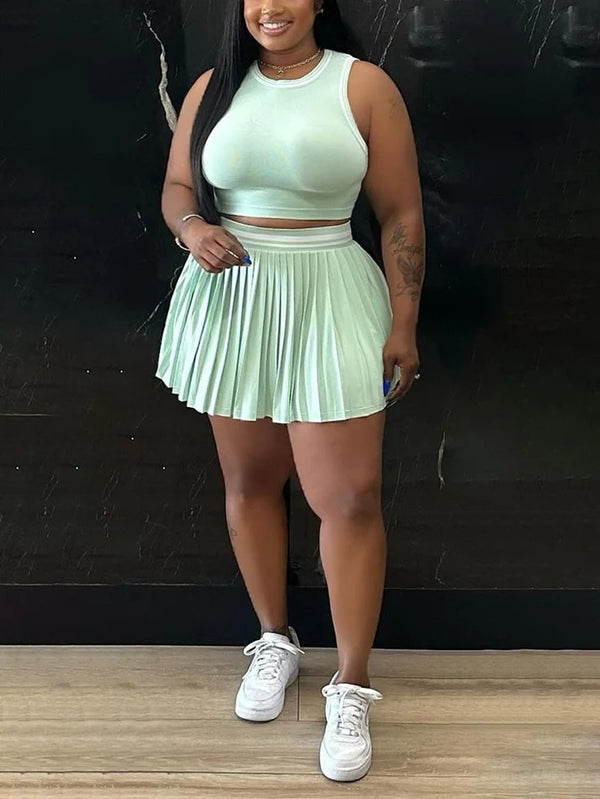 Crop Top Pleated Tennis Skirt Set
