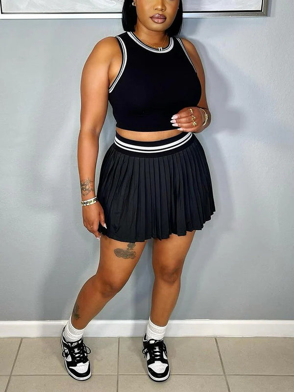 Crop Top Pleated Tennis Skirt Set
