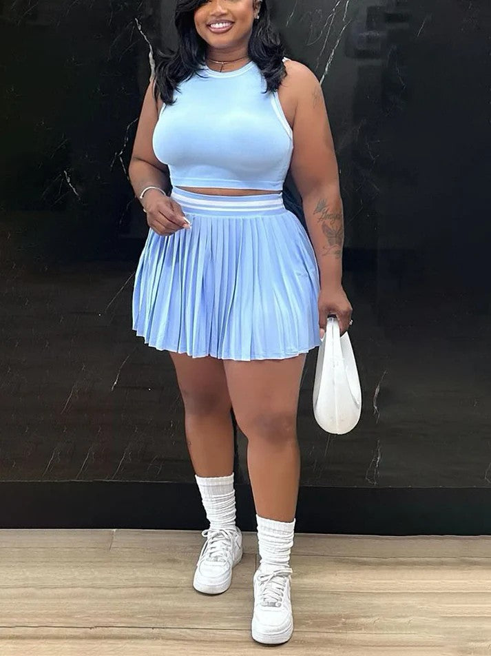 Crop Top Pleated Tennis Skirt Set