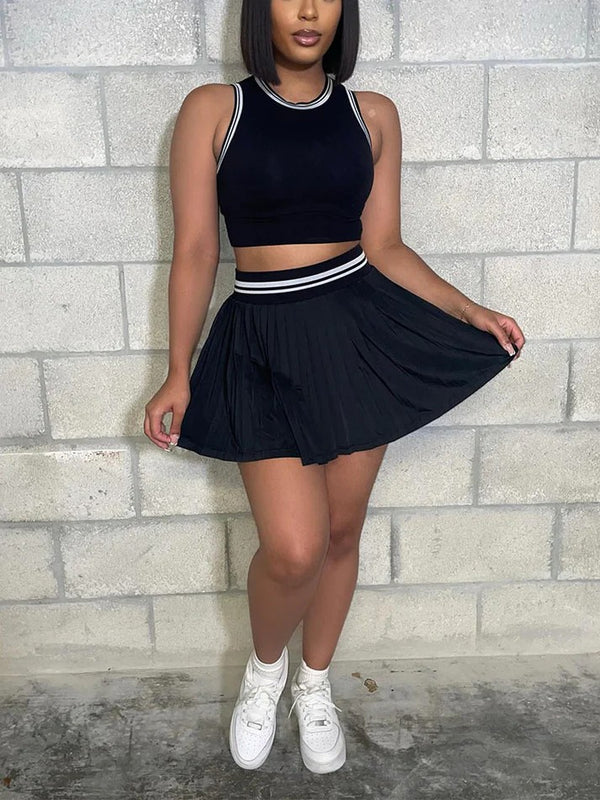 Crop Top Pleated Tennis Skirt Set