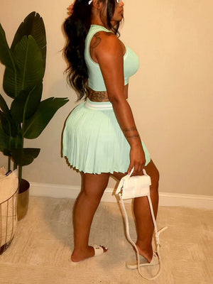 Crop Top Pleated Tennis Skirt Set