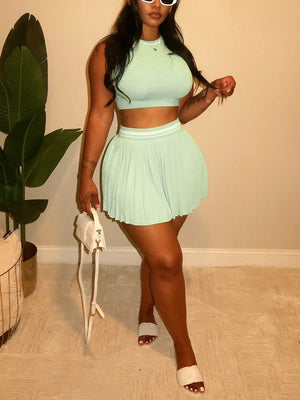 Crop Top Pleated Tennis Skirt Set