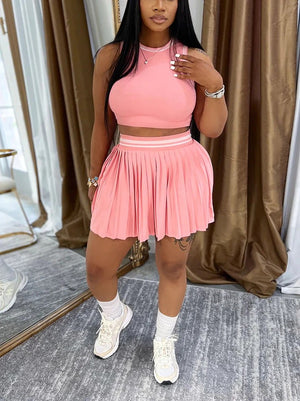 Crop Top Pleated Tennis Skirt Set