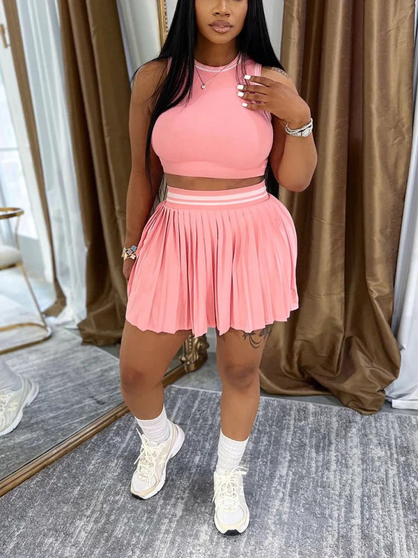 Crop Top Pleated Tennis Skirt Set