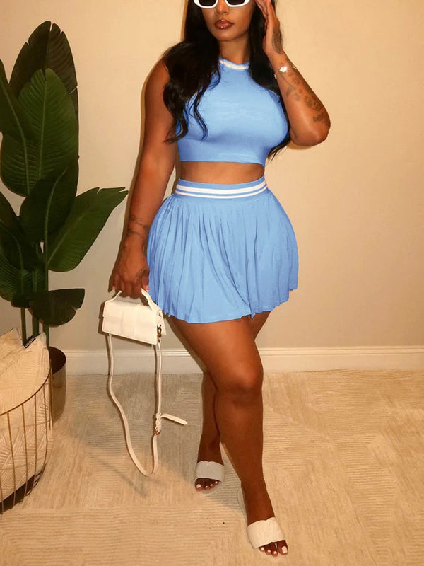 Crop Top Pleated Tennis Skirt Set