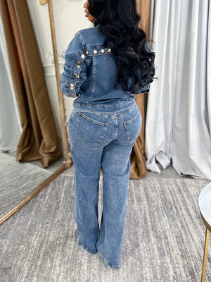 Full Button Denim Jacket Jeans Set
