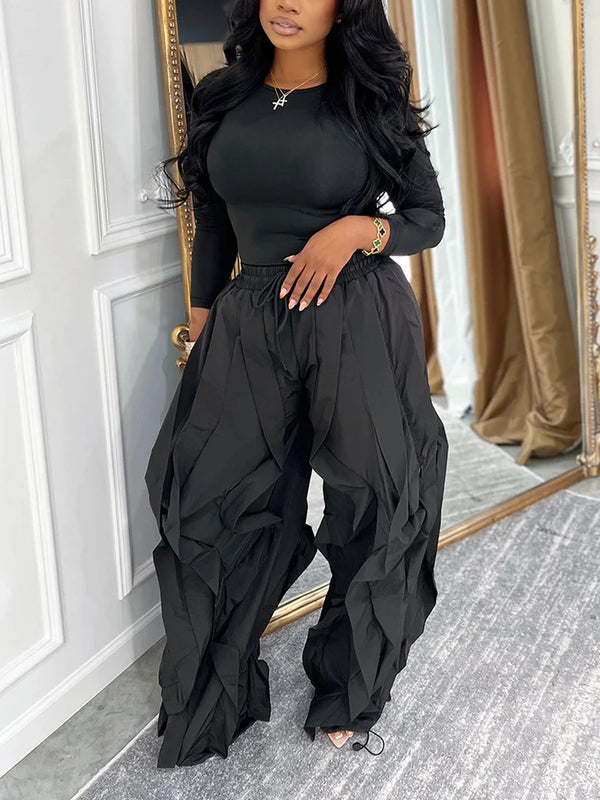 Sleek Top Windbreaker Pleated Pants Set