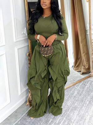 Sleek Top Windbreaker Pleated Pants Set