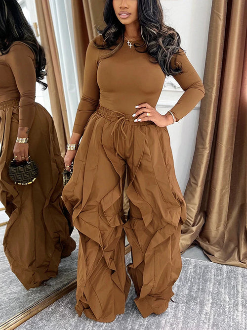 Sleek Top Windbreaker Pleated Pants Set